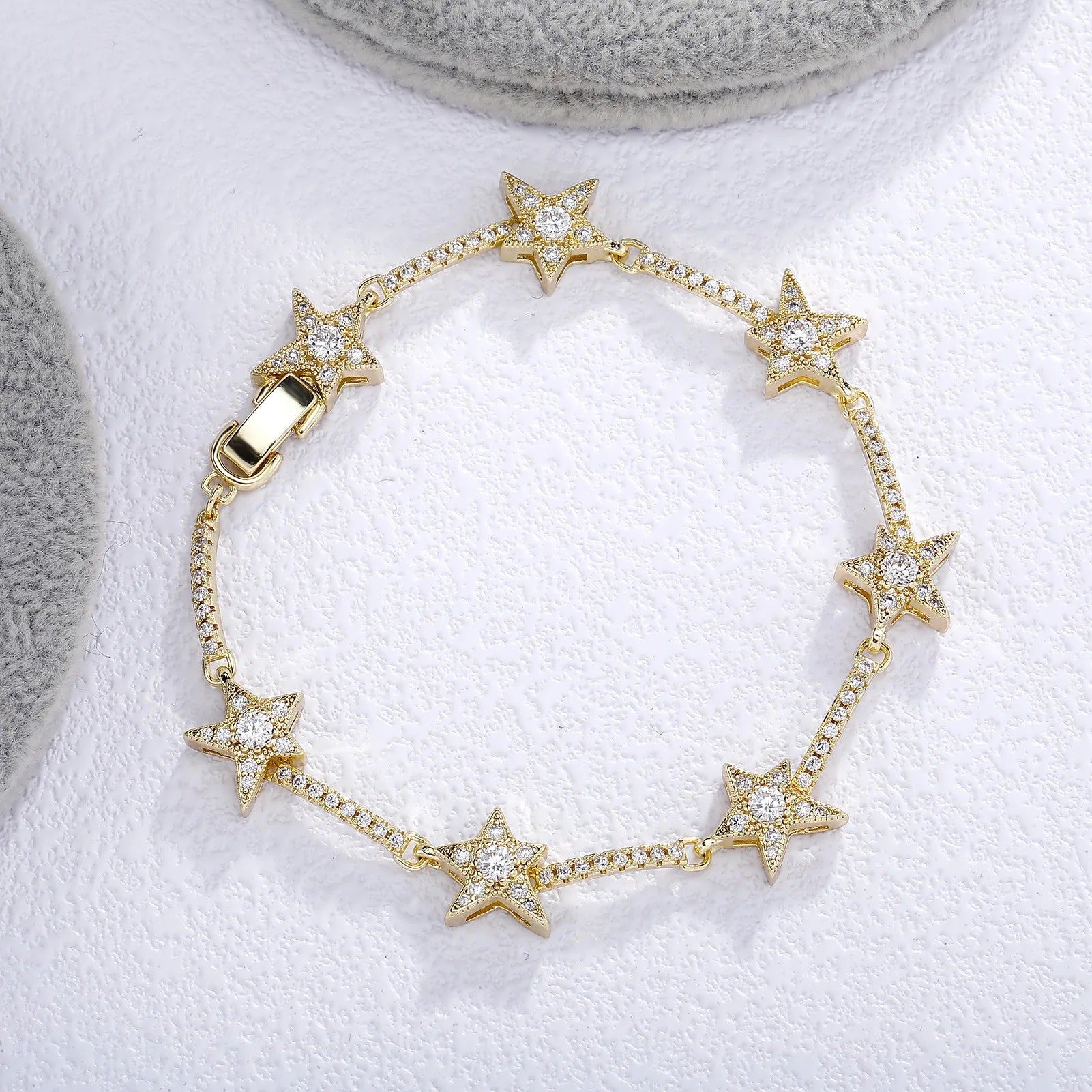 Gold Iced Out Star Bracelet CZ Statement