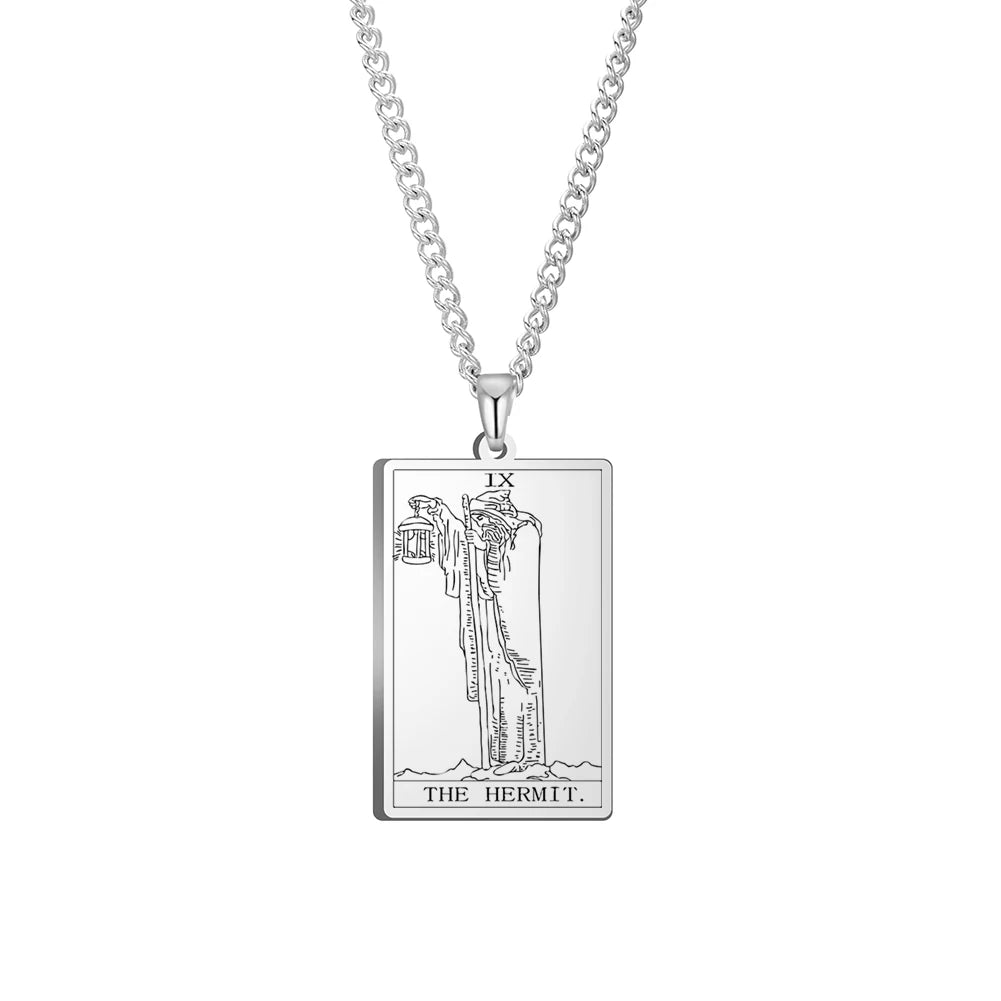 Dawapara Vintage Tarot Card Necklace The Major Arcana Pagan Astrology Talisman Pendants Necklace Stainless Steel Jewelry