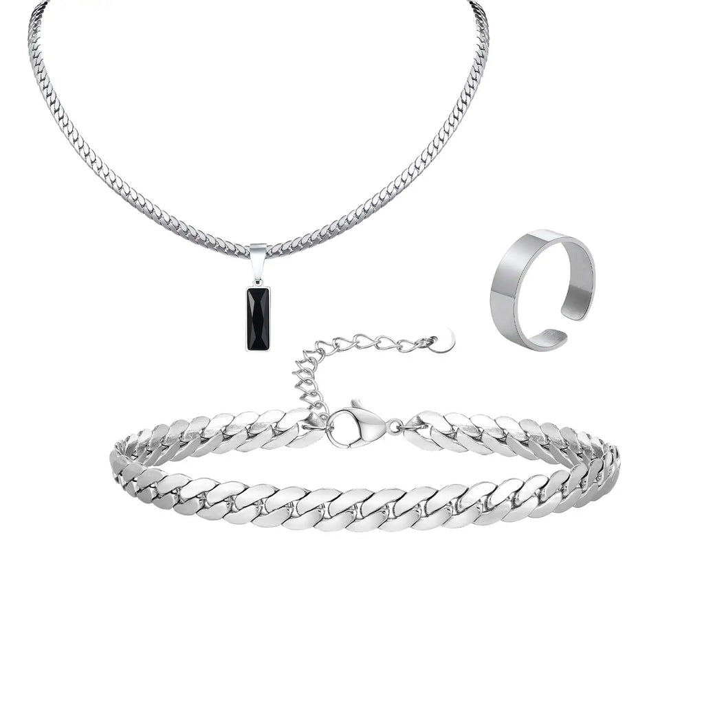 Cuban Stone Chain Jewelry Set — Stainless Steel
