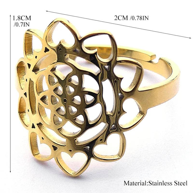 Heart Gold Ring Sacred Geometry Metatron Flower