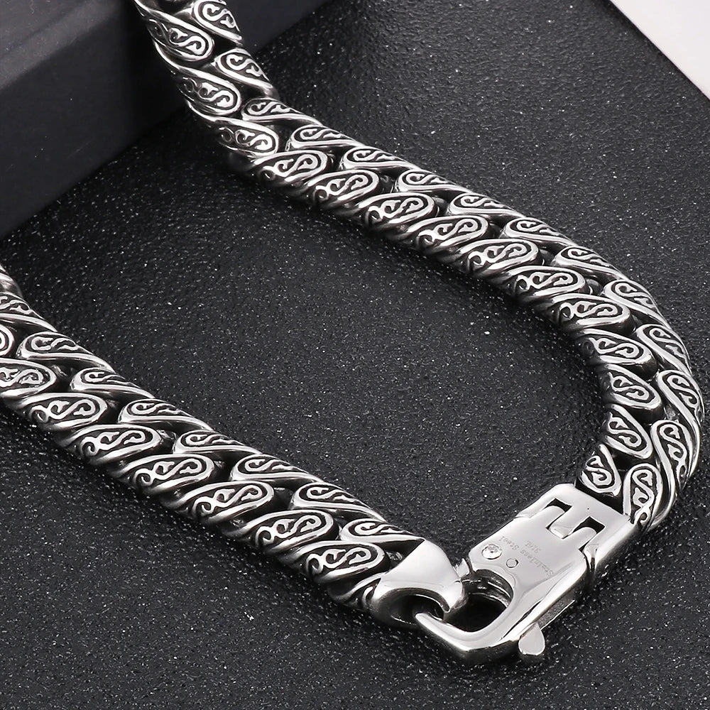 Vintage Cool 12MM Wide Chains Necklace for Man Stainless Steel Punk Statement Halloween Jewellery Accessories Men's