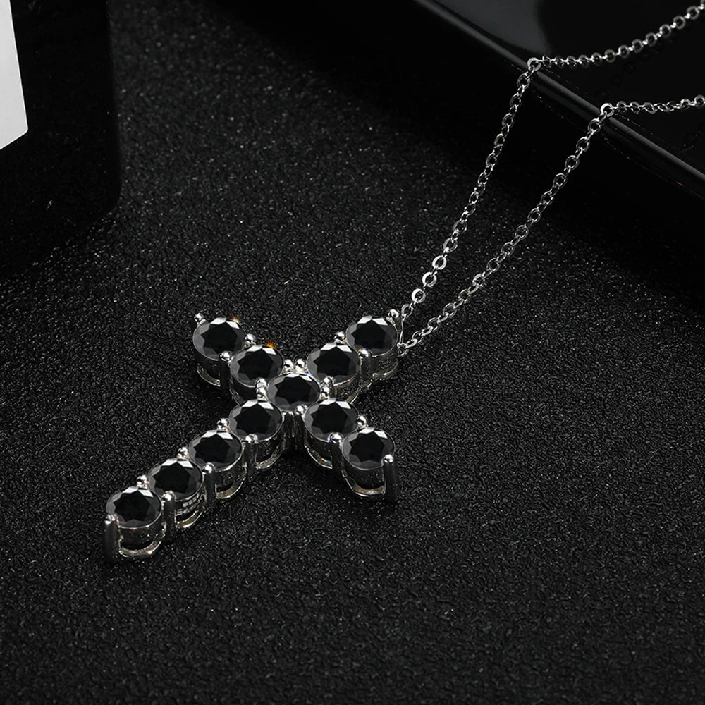 Serenity 3mm 4mm 5mm Black Moissanite Cross Pendant Necklace For Women Men 100% S925 Sterling Silver Jesus Neck Chain