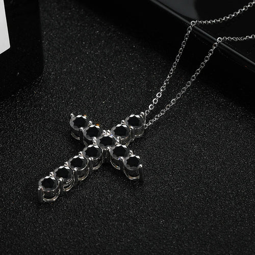 Serenity 3mm 4mm 5mm Black Moissanite Cross Pendant Necklace For Women Men 100% S925 Sterling Silver Jesus Neck Chain