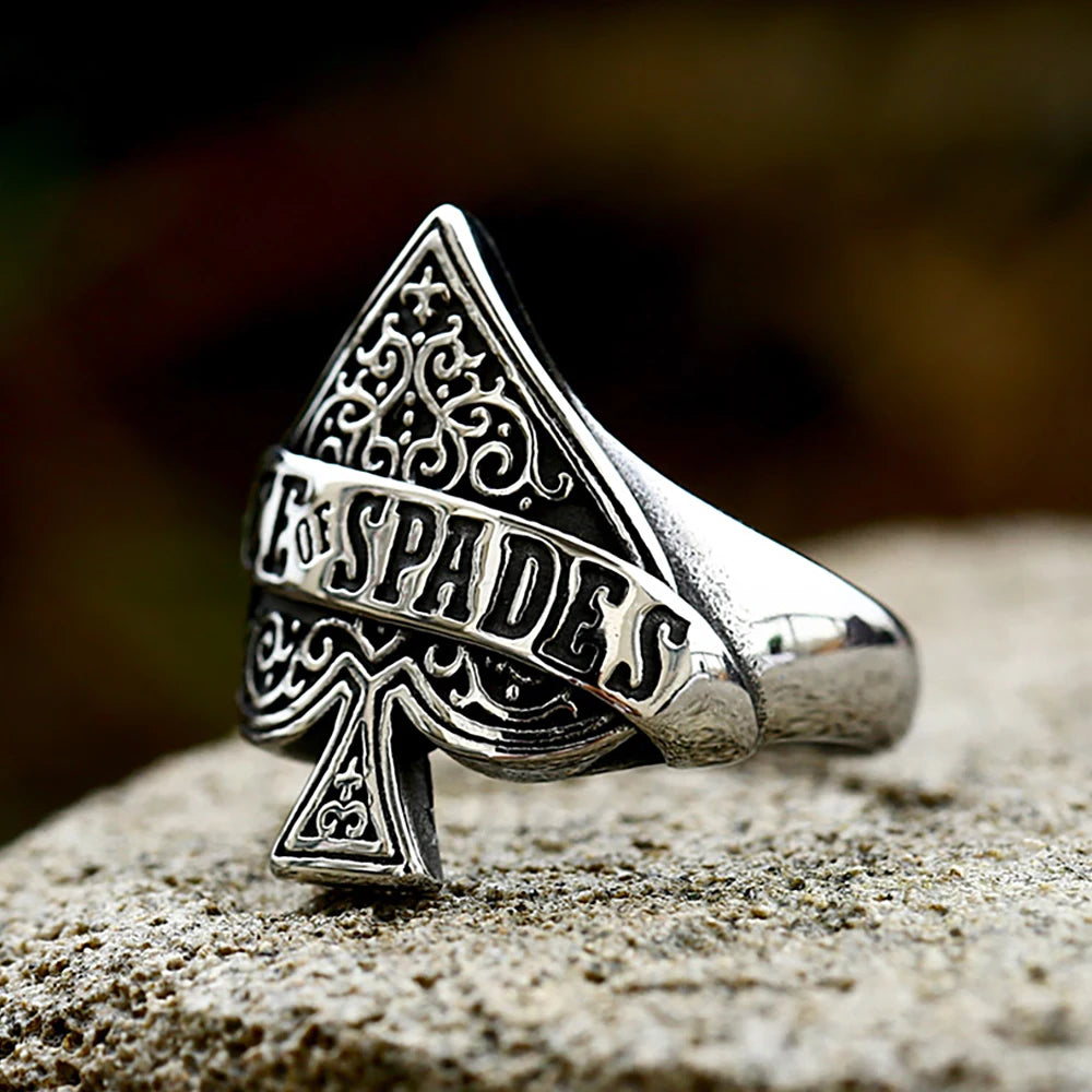 Black Ace of Spades Playing Card Ring — Stainless Steel