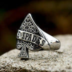 Black Ace of Spades Playing Card Ring — Stainless Steel