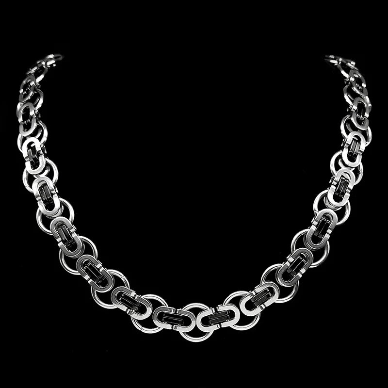 Hiphop Byzantine Round Link Chain Necklace for Women Men Gold Color Stainless Steel Male Thick Chains Jewelry collar