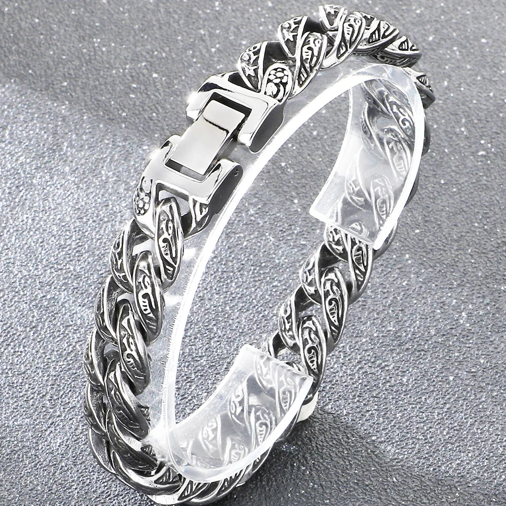 Vintage 13MM Wide Cuban Link Chain Bracelet for Man Solid 316l Stainless Steel Men's Bracelets Wrist Hand Jewelry Gifts