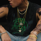 Iced Out Hexagram Pendant Necklace Stainless Steel