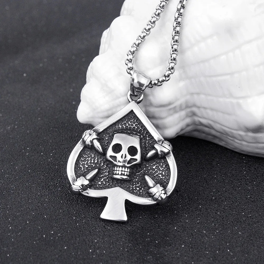 Skull Poker Card Steel Pendant European American