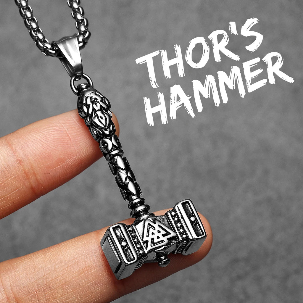 Viking Thor's Hammer Men Necklaces Stainless Steel Pendant Chain Women Punk Fashion Jewelry New In Accessories Gifts