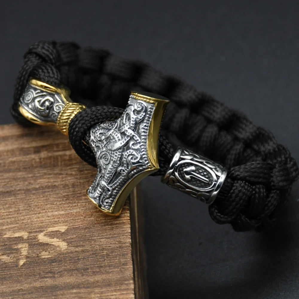 Mjölnir Thor's Hammer Norse Rune Bracelet — Stainless Steel