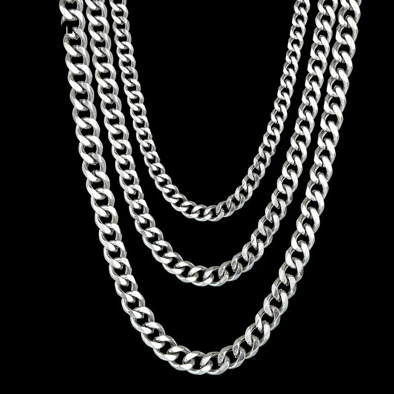 3mm 7mm Wide Stainless Steel Chain Cuban Link Chains Chokers Necklace For Mens Jewelry Silver Plated Solid Metal Fashion Jewelry