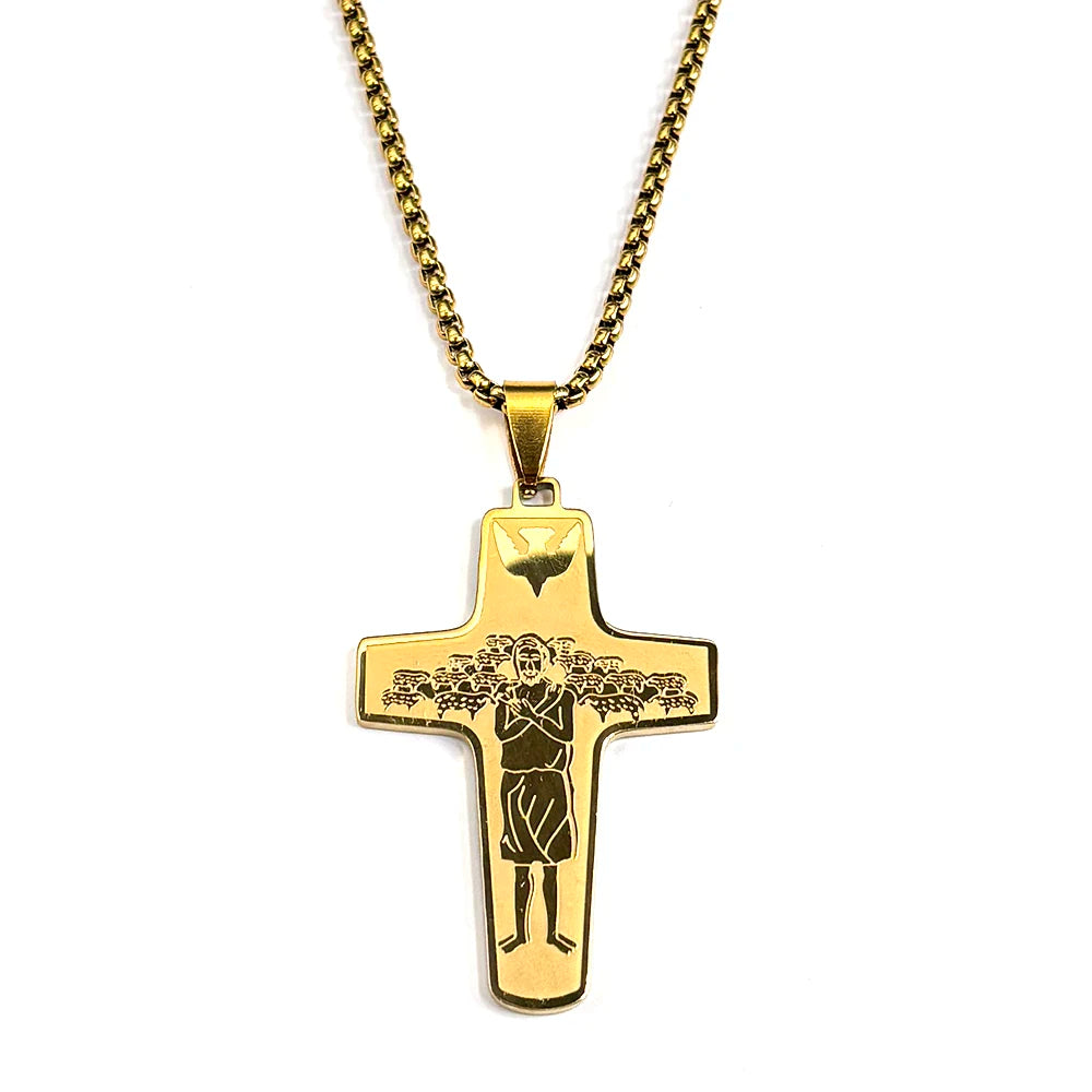 Christ Jesus Good Shepherd Cross Pendant Necklace for Women Men Stainless Steel Gold Color Holy Spirit Dove Chain Faith