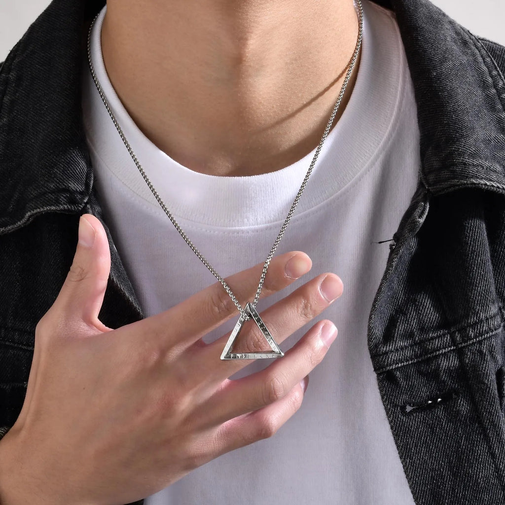 Vnox Norse Viking Pendant Necklaces, Men Twisted Stainless Steel Mobius Triangle Charm, Vegvisir Nordic Valknut
