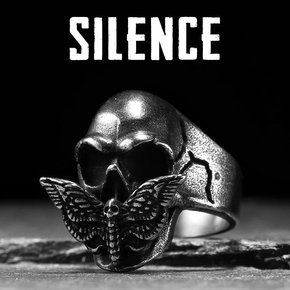 Butterfly Skull Ring Black — Stainless Steel