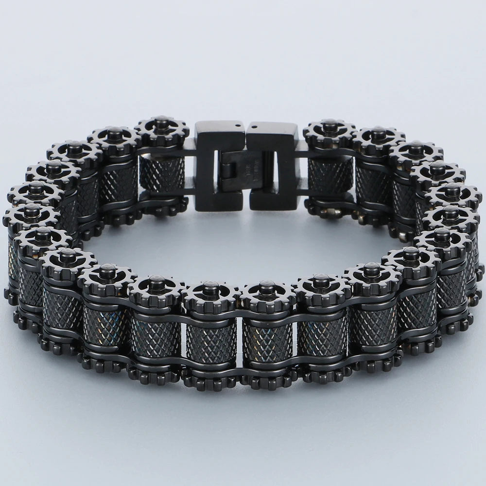 Casting Stainless Steel Man Bracelet 15MM Width Bike Motorcycle Chain Men's Bracelets & Bangles for Men 5 Color Bikers'