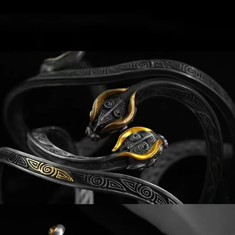 Viking Style Dragon Bracelet Retro Intricate Carving Adjustable Cuff Bangle Unique Norse Gothic Jewelry Gifts for Men