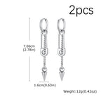 Hip-hop Punk Safety Pin Rivet Dangle Earrings for Men, Silver Color Stainless Steel Chain Tassel Earrings, Creative Jewelry