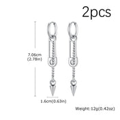 Hip-hop Punk Safety Pin Rivet Dangle Earrings for Men, Silver Color Stainless Steel Chain Tassel Earrings, Creative Jewelry