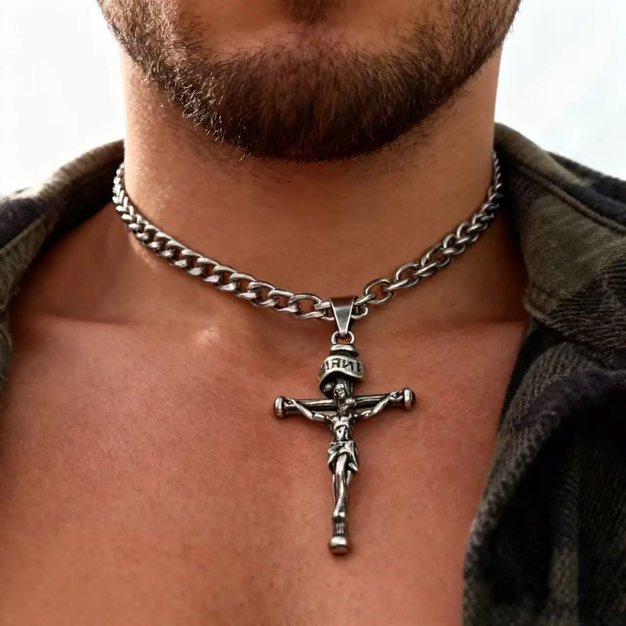 Cross Jesus Steel Pendant 316L Religious