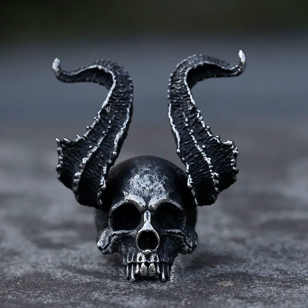 NEW Men's 316L Stainless-Steel Rings Skull Ring Horned Satan Devil Ring for Teens Gothic Punk Jewelry Gifts Dropshipping