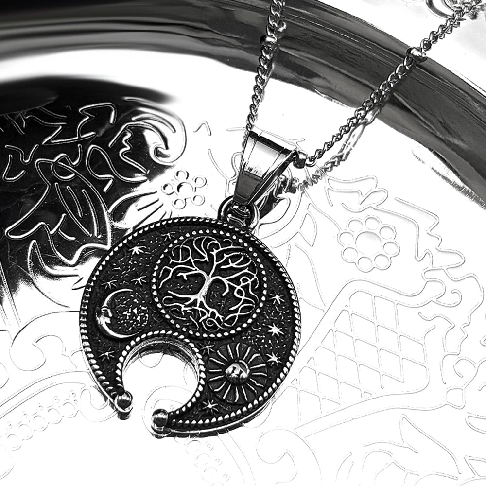 Tree Of Life Moon Sun Chain For Women Men Stainless Steel Star Celtic Knot Dark Punk Nature Gothic Pendant Necklace