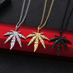 Maple Leaf Necklace Leaf Pendant Charm Chain Necklace Men Gift Jewelry Necklace Hip Hop Jewelry Glittery
