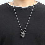 Long Horn Demon Mask Pendant — Stainless Steel