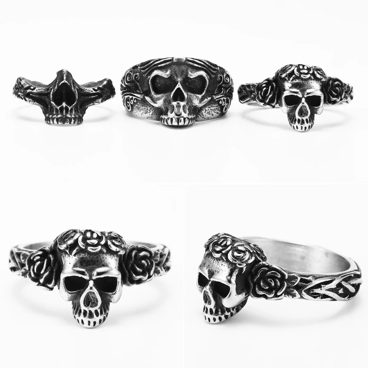 Rose Skull Ring Black — Stainless Steel