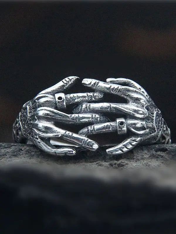 WEIER Punk Style Skull Hand Ring Men Women Nightclub Fashionable Aggressive Hand Stacking Rings Silver 925 Trendy Jewelry