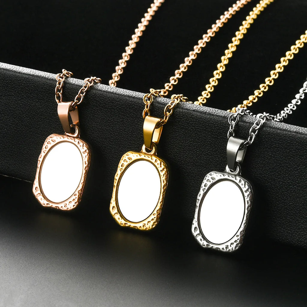 1Pc Stainless Steel Vintage Mirror Pendant Necklace For Women Girls Rectangle Shape Blank Bar Charms Chains Choker Jewelry Gifts