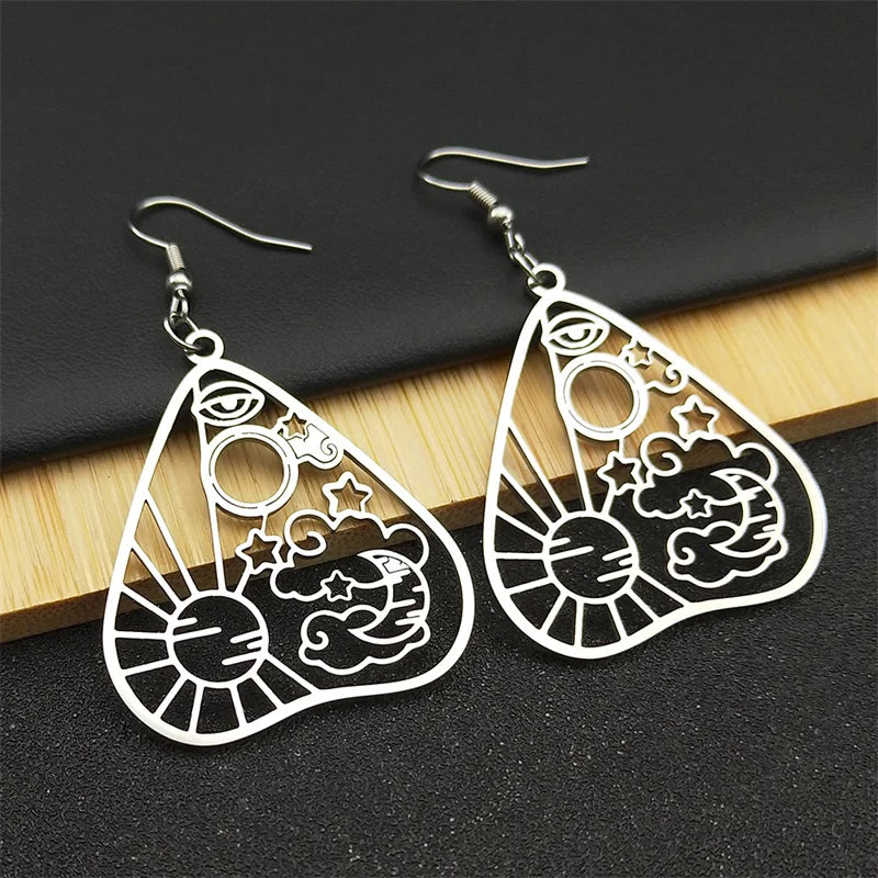 Heart Evil Eye Silver Earrings Gothic Sun Moon