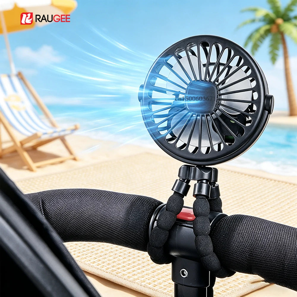 Portable Stroller Fan Mini Baby Clip Fan Smart Octopus Handheld Fan 360° Rotate Bike Car Tripod Fan Rechargeable Clip