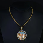 HHIOK Customized Necklaces Circle Chain Picture Personalized Diamond Memory Pendant with Photo Wing Design Gift for Men
