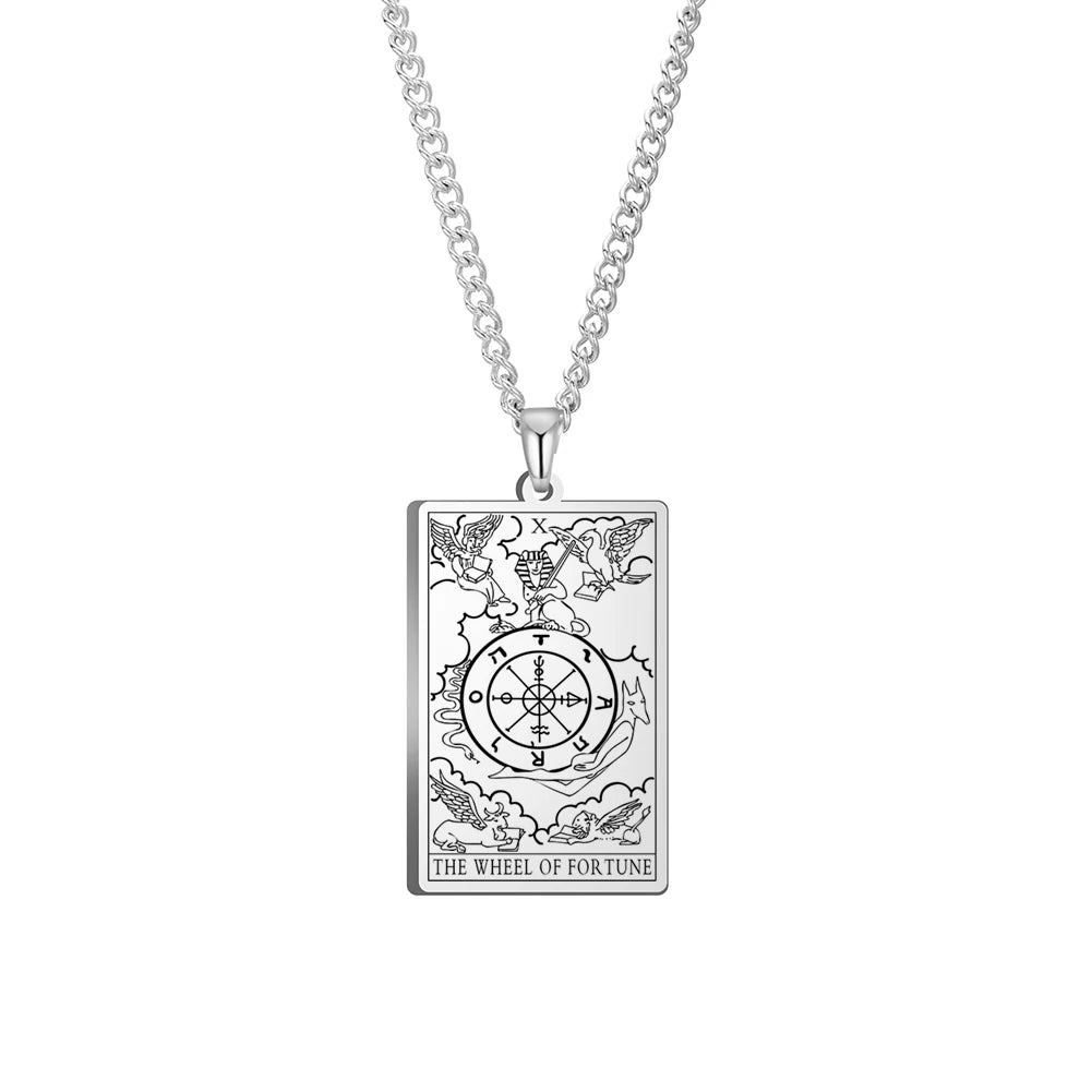 Dawapara Vintage Tarot Card Necklace The Major Arcana Pagan Astrology Talisman Pendants Necklace Stainless Steel Jewelry