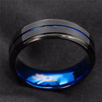 Fashion 8mm Men's Black Tungsten Wedding Band Rings Blue Groove Beveled Edge Knuckle Ring For Boyfriend Father's Day