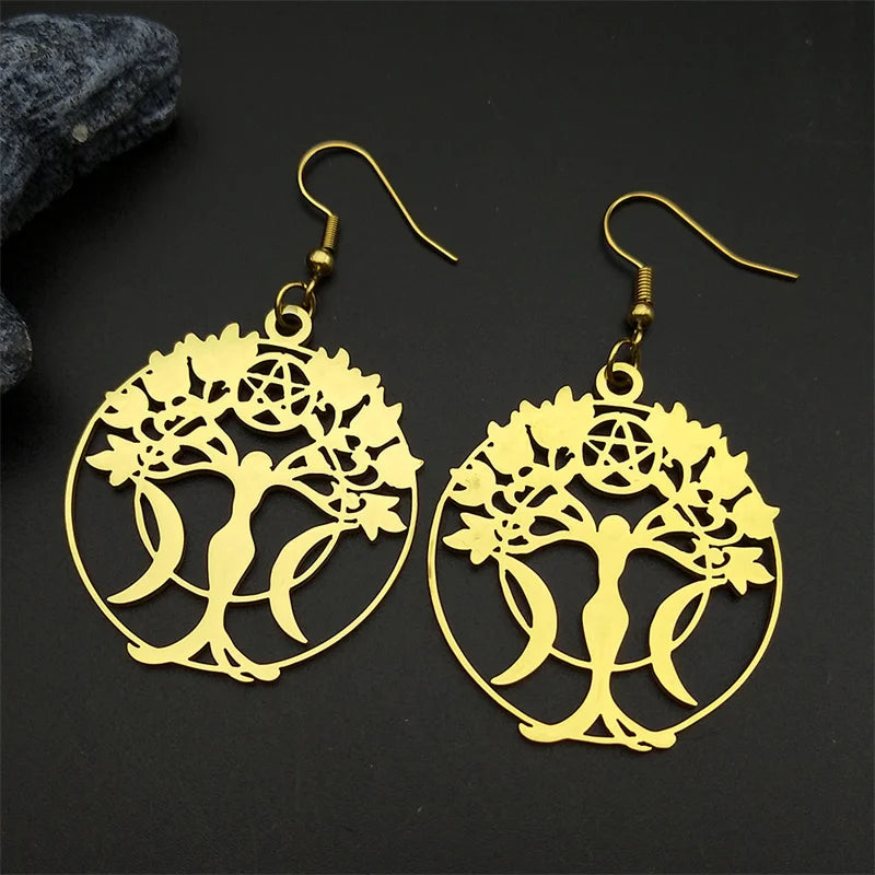 Star Tree Of Life Silver Earrings Witch Triple