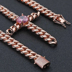 Rose Gold Cross Pendant Necklace Cuban Chain