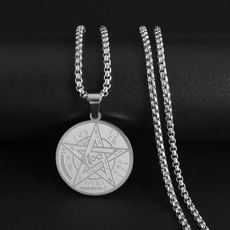 Stainless Steel Solomon Religious Seven Archangels Compass Pendant Necklace Men's Retro Lucky Amulet Jewelry