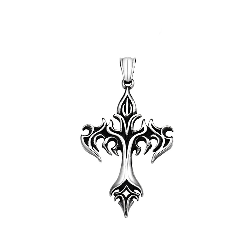Vintage 316L Stainless Steel Flame Cross Pendant Necklace Hip Hop Fashion Casting Men Necklaces Party Jewelry Gifts Dropshipping