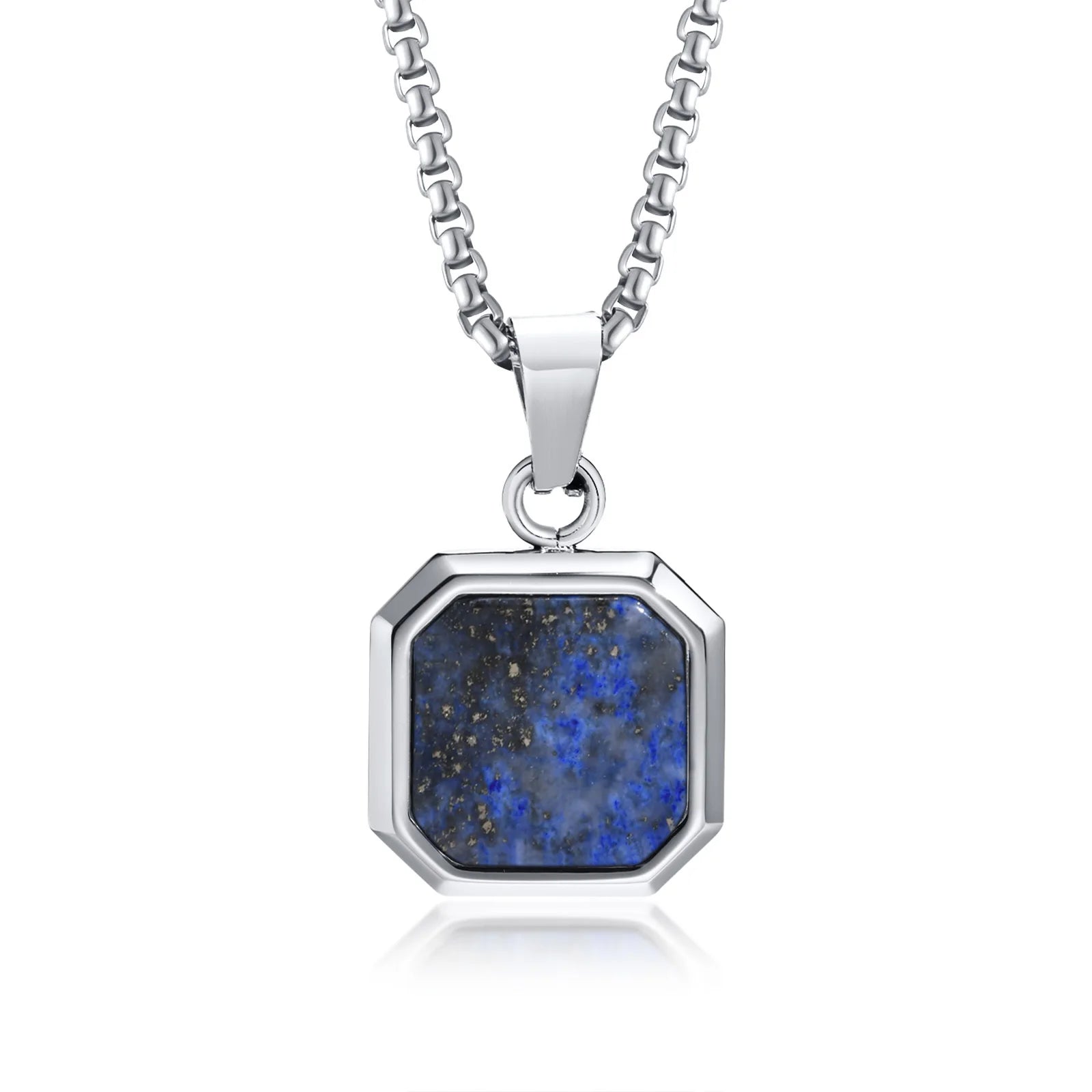 Natural Stone Geometric Pendant — Stainless