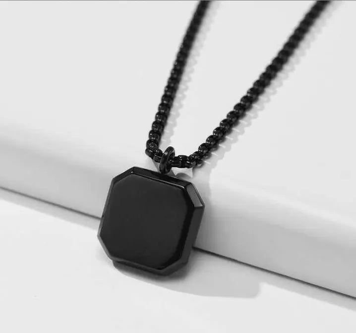 Punk Style Black Square Pendant Necklace For Men Women Hip Hop Stainless Steel Gold Color Neck Chain Rock Jewelry Cool Fashion