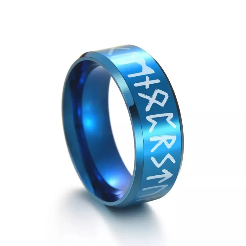 Men Ring Stainless Steel Fashion Style MEN Double Letter Rune Words Odin Norse Amulet RETRO Rings Charm Jewelry Accessoires Gift