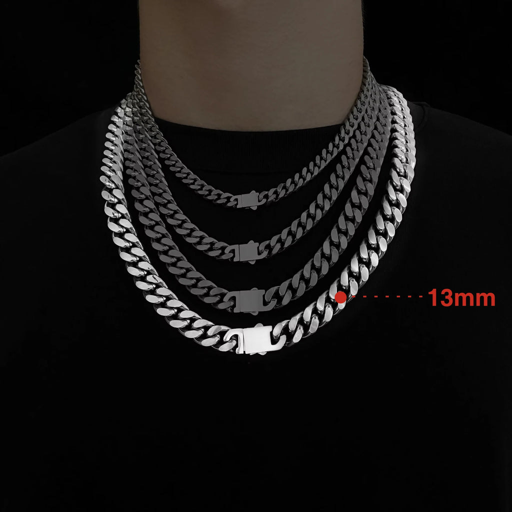ULJ Hip-Hop Jewelry Men and Women Stainless Steel Miami Cuban Link Street Rapper Necklace Waterproof Chain