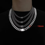 ULJ Hip-Hop Jewelry Men and Women Stainless Steel Miami Cuban Link Street Rapper Necklace Waterproof Chain
