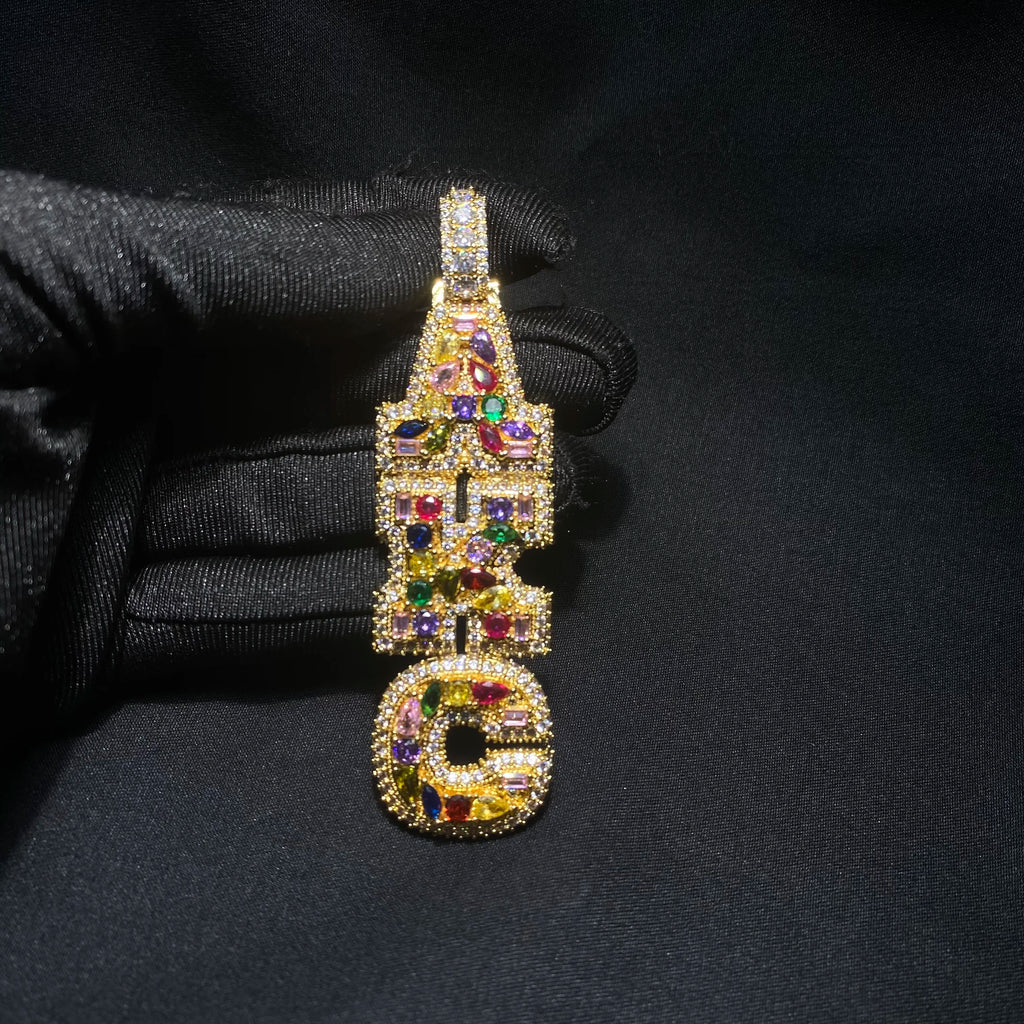 THE BLING KING Custom Vertical Initial Letter Pendant Mixed Inlay Different Shape Cubic Zircon NamePlate Necklace