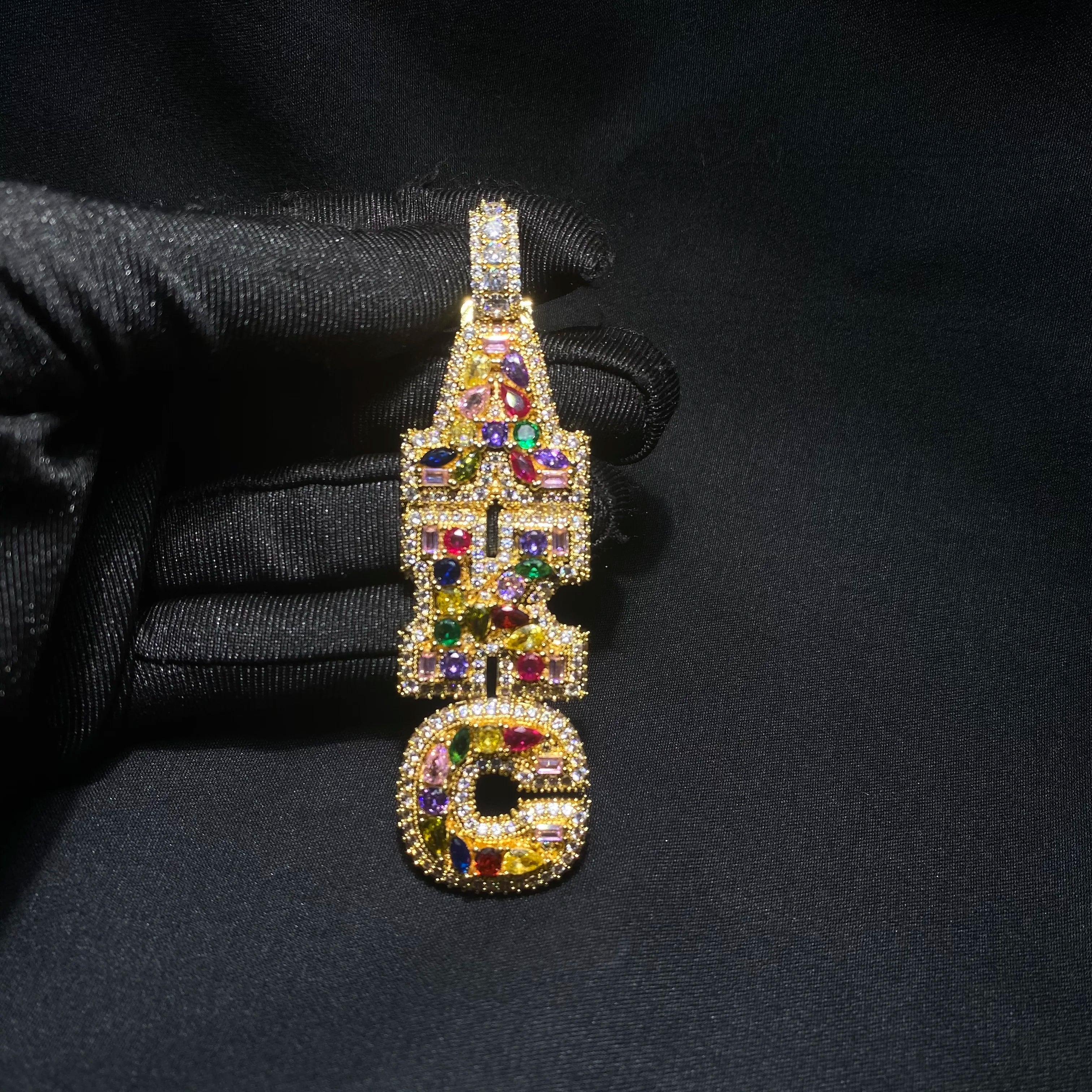 THE BLING KING Custom Vertical Initial Letter Pendant Mixed Inlay Different Shape Cubic Zircon NamePlate Necklace