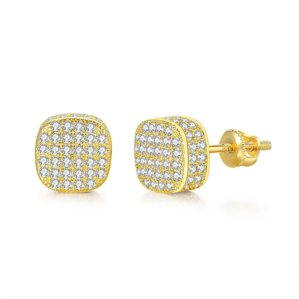 Iced Out Round CZ Piercing Stud Earrings for Men and Women