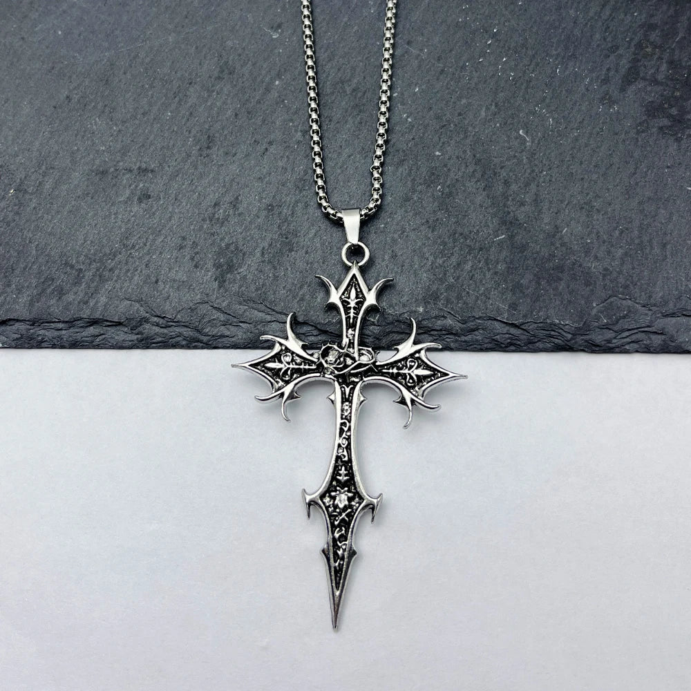 Double Sided Cross Pendant Necklace — Stainless Steel