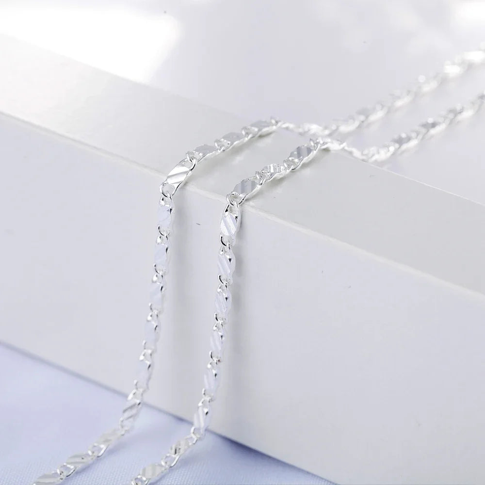 New 925 Sterling Silver fine 2MM flat Clavicle chains Necklaces for Men Women wedding party Jewelry Christmas gifts 40-75cm